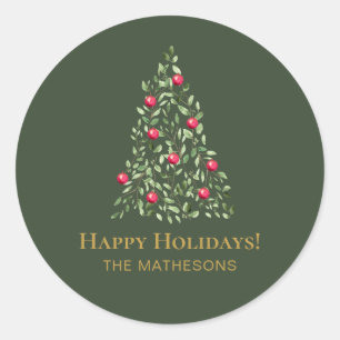 Sticker Rond Custom Christmas Tree vert rouge élégante famille