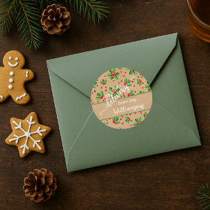 Sticker Rond Custom Classic Holiday Green Holly Red Berries