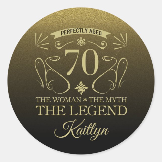 Sticker Rond Custom Cute Happy 70th Birthday (Devant)