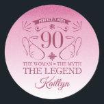 Sticker Rond Custom Cute Happy 90th Birthday<br><div class="desc">Fournitures élégantes personnalisables pour les fêtes d'anniversaire pour les femmes,  avec fausse parties scintillant rose. Personnalisez-le en ajoutant le nom de la fille d'anniversaire.</div>