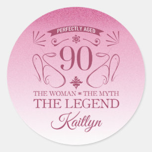 Sticker Rond Custom Cute Happy 90th Birthday