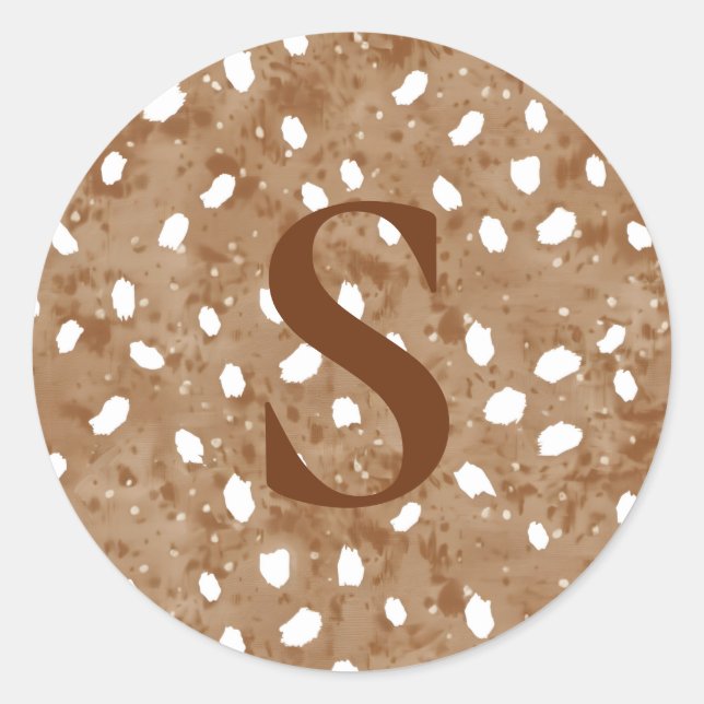 Sticker Rond Custom Deer Print Monogram, Rustic Fawn  (Devant)