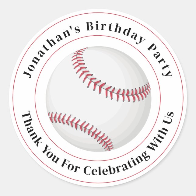 Sticker Rond Custom Details Baseball Ball Sport Birthday Event (Devant)