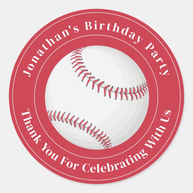 Sticker Rond Custom Details Baseball Ball Sport Birthday Event (Devant)