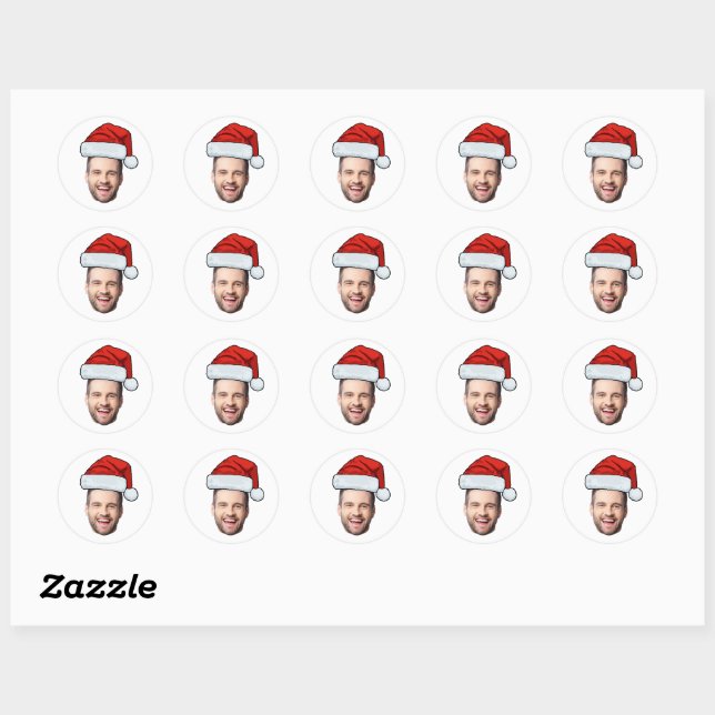Sticker Rond Custom Face Photo Santa Hat Christmas (Feuille)