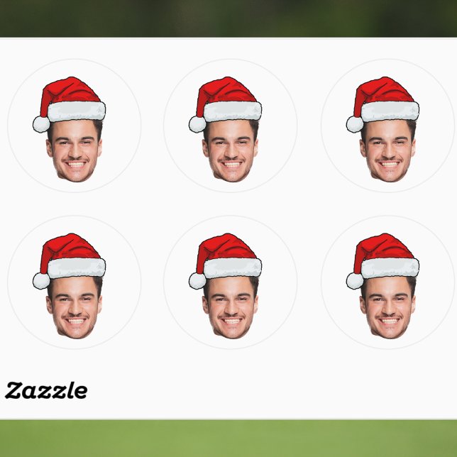Sticker Rond Custom Face Photo Santa Hat Christmas (Créateur téléchargé)