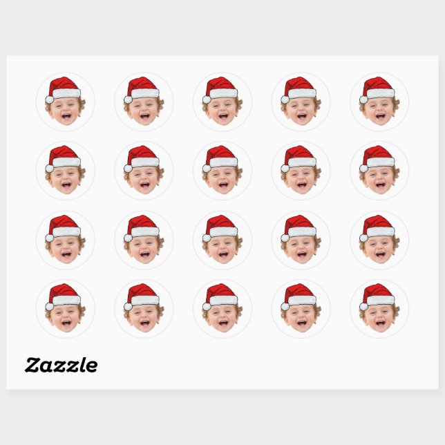 Sticker Rond Custom Face Santa Stickers, Face Photo Santa Hat (Feuille)