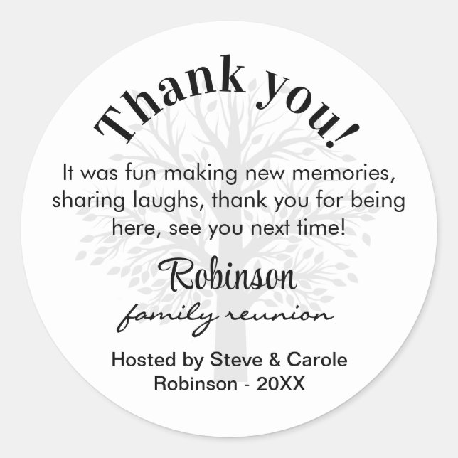 Sticker Rond Custom Family Reunion Thank You Favor Bag 3-in  (Devant)
