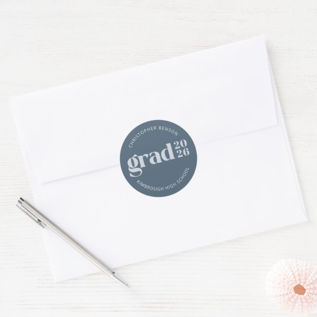 Sticker Rond Custom Grad 2026 Slate Blue Graduation Seals (Enveloppe)