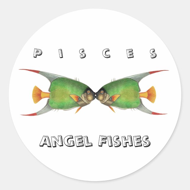 Sticker Rond Custom Green Angel Fish Pisces Astrological Sign (Devant)