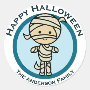 Sticker Rond Custom Happy Halloween Monstre maman bleue Favoris