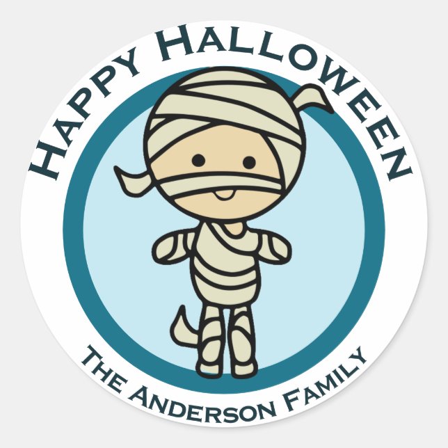 Sticker Rond Custom Happy Halloween Monstre maman bleue Favoris (Devant)