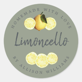 Sticker Rond Custom Homemade Limoncello Label Sage Green