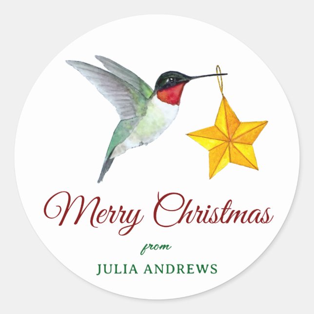 Sticker Rond Custom Merry Christmas Hummingbird  (Devant)