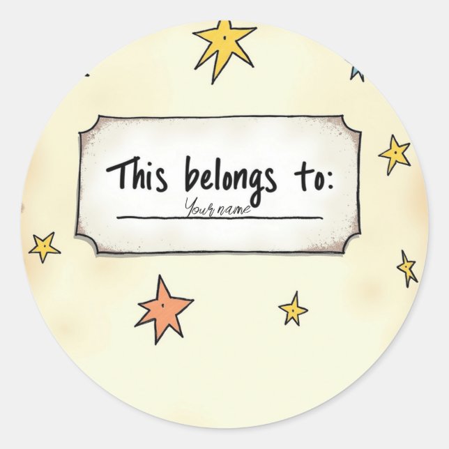 Sticker Rond Custom Name with Doodle Stars (Devant)