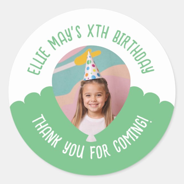 Sticker Rond Custom Photo Any Age Thank You Birthday Balloon Cl (Devant)