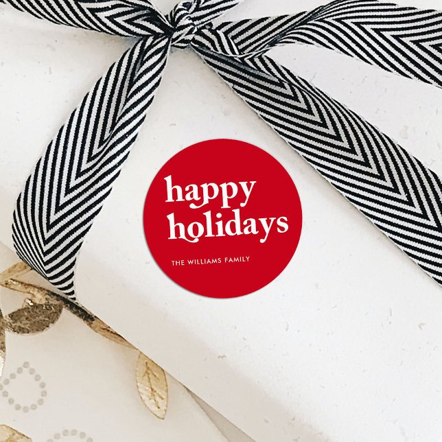 Sticker Rond Custom Red Happy Holidays Noël (Créateur téléchargé)