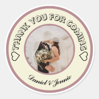 Sticker Rond Custom Round Photo Thank You Beige Pink