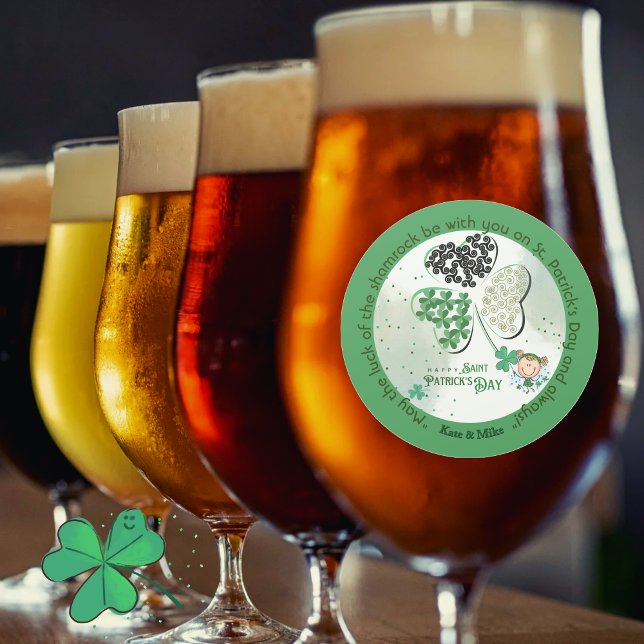 Sticker Rond Custom ST Patrick's Day Shamrock Petite fille (Custom ST Patrick's Day Shamrock Little Girl Classic Round Sticker)