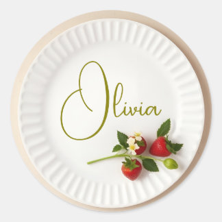 Sticker Rond Custom Strawberry Sprig Flower Foliage Name