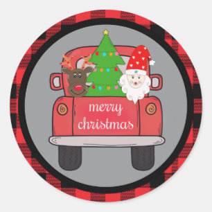 Sticker Rond Custom Vintage Christmas Farmhouse Camion rouge