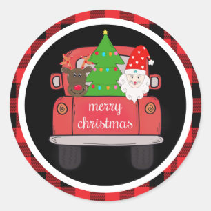 Sticker Rond Custom Vintage Christmas Farmhouse Camion rouge