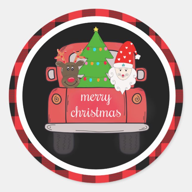 Sticker Rond Custom Vintage Christmas Farmhouse Camion rouge (Devant)