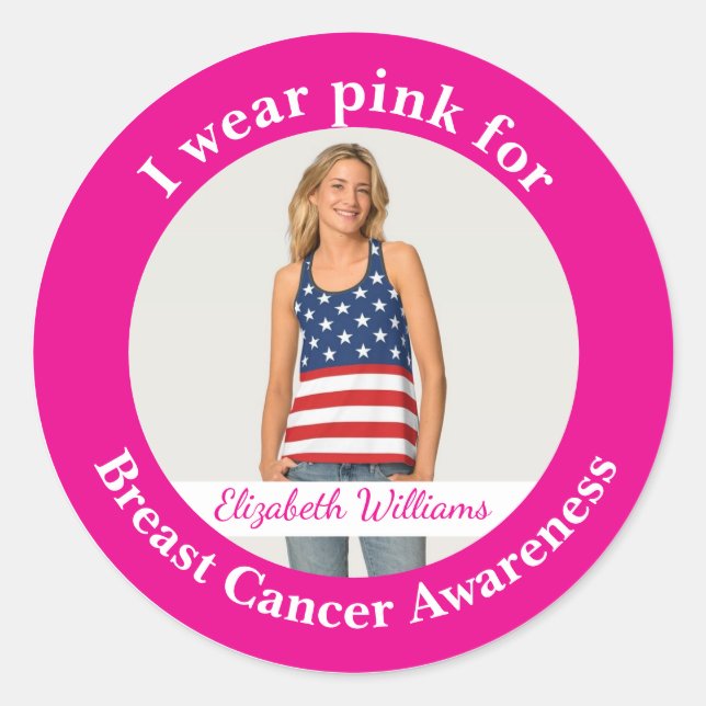 Sticker Rond Custom Wear Pink for Breast Cancer Awareness Photo (Devant)