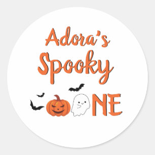 Sticker Rond Customisé Éffrayant un Halloween bébé anniversaire
