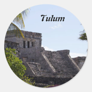Sticker Rond Customisez El Castillo de Tulum - ruines maya