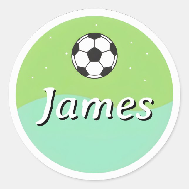 Sticker Rond Customizable Kids Name Sticker– Soccer Ball Design (Devant)