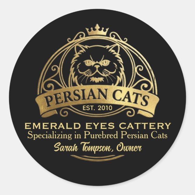 Sticker Rond Customizable Persian Cattery Elegant Gold Design (Devant)
