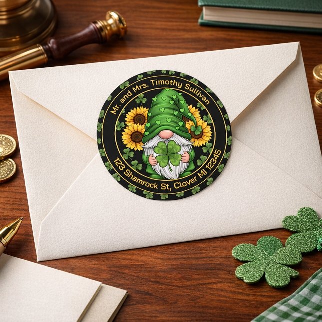 Sticker Rond Customizable St. Patrick’s Day Gnome Envelope Seal (Créateur téléchargé)