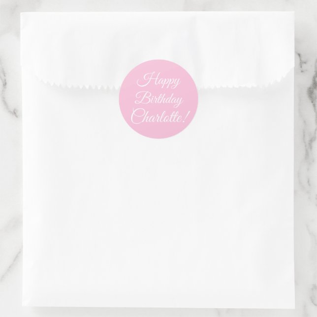 Sticker Rond Customize with name, Happy Birthday, light pink (Sac)