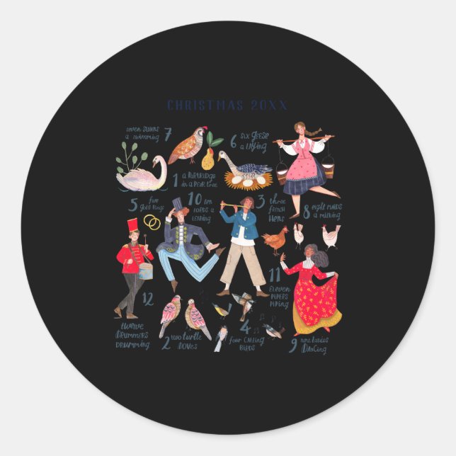 Sticker Rond Cute 12 Days Of Christmas Clic Traditional  (Devant)