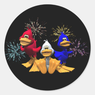 Sticker Rond Cute 4 juillet Canards rouges, blancs et bleus