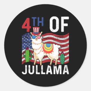 Sticker Rond Cute 4 juillet Patriotique Llama 4 juillet Cadeau