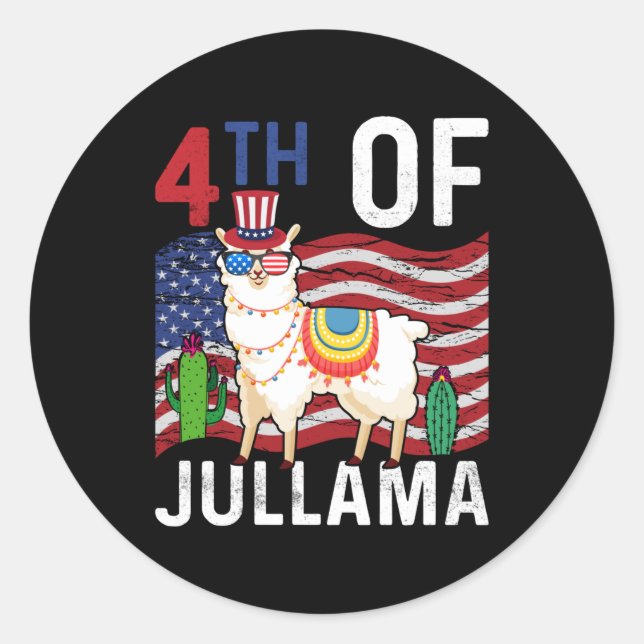 Sticker Rond Cute 4 juillet Patriotique Llama 4 juillet Cadeau (Devant)