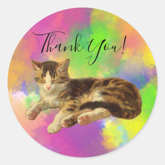 Sticker Rond Cute adorable Kitty Merci de chat Abstrait arc-en- (Devant)