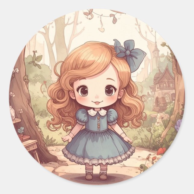 Sticker Rond Cute Alice in Wonderland Whimsical Woodland Art (Devant)