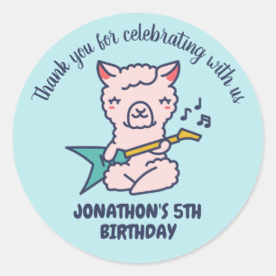 Sticker Rond Cute Alpaca Play Guitar Anniversaire de enfant Par
