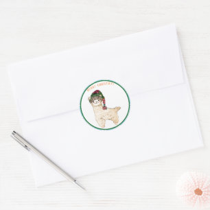 Sticker Rond Cute alpaga avec casquette festif