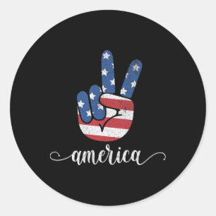 Sticker Rond Cute America Peace Patriotic American Drapeau Usa 
