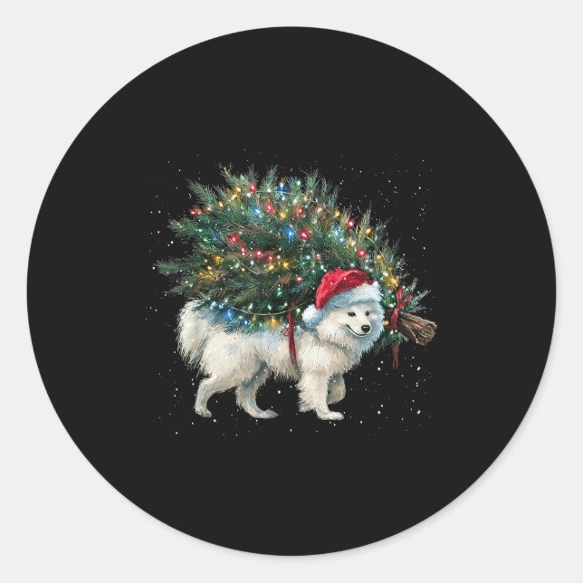 Sticker Rond Cute American Eskimo Dog In A Christmas Tree For M (Devant)