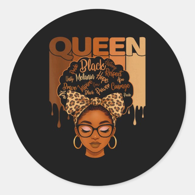 Sticker Rond Cute American Melanin History Queen Black African (Devant)