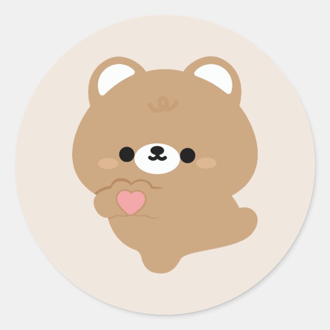 Sticker Rond Cute Amour Ours Brown (Devant)