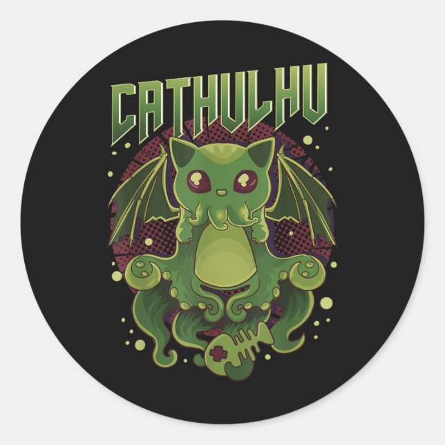 Sticker Rond Cute &amp ; Funny Cathulhu Kawaii Cat Cthulhu (Devant)