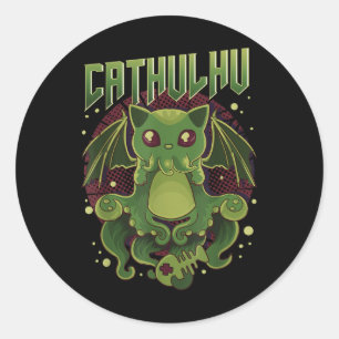 Sticker Rond Cute & ; Funny Cathulhu Kawaii Cat Cthulhu