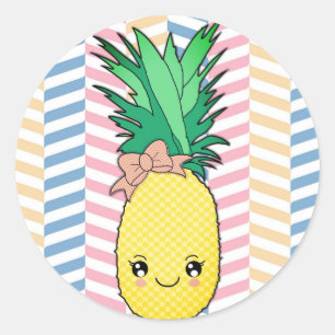 Sticker Rond Cute ananas Fruit Kawaii Visage été Style