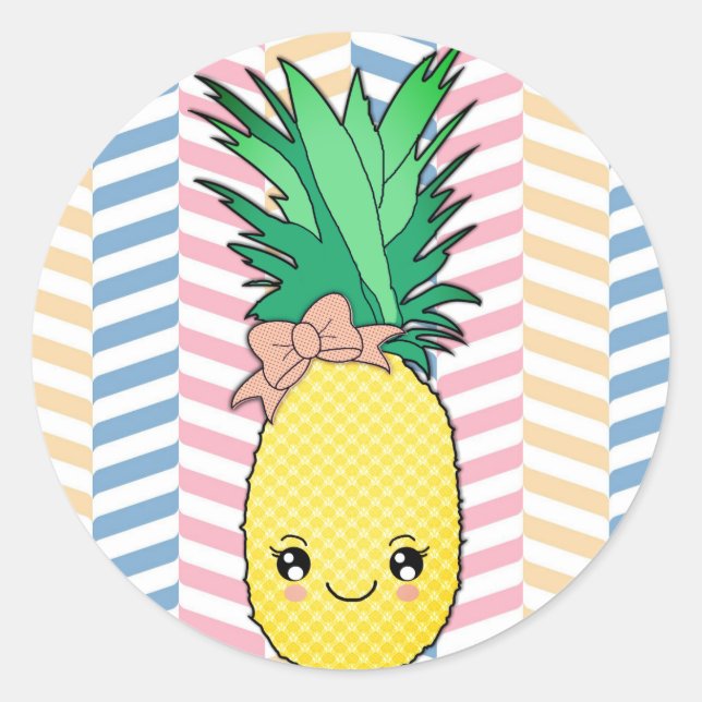 Sticker Rond Cute ananas Fruit Kawaii Visage été Style (Devant)